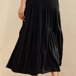 Aerie Beach Club Tiered Maxi Skirt True Black Size L